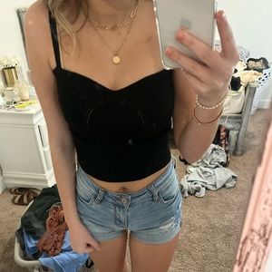 black spaghetti strap black cropped shirt